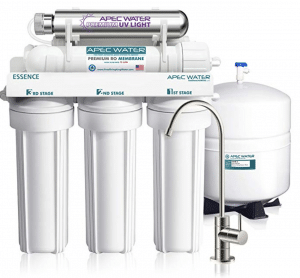 APEC Water Systems ROES-UV75-SS Essence Series Top Tier UV Violet Sterilizer 75 GPD 6-Stage Ultra Safe Reverse Osmosis Drinking Water Filter System, white