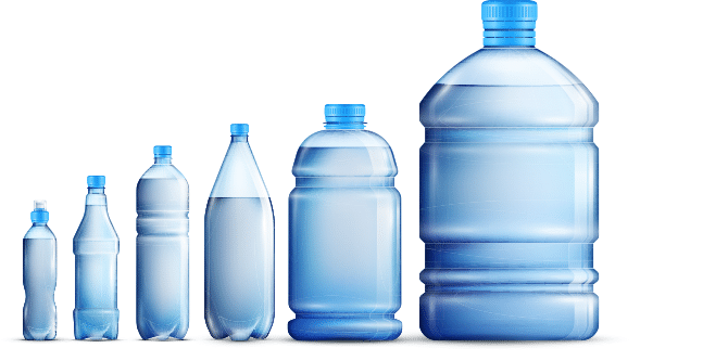 Line up of different types of water bottles